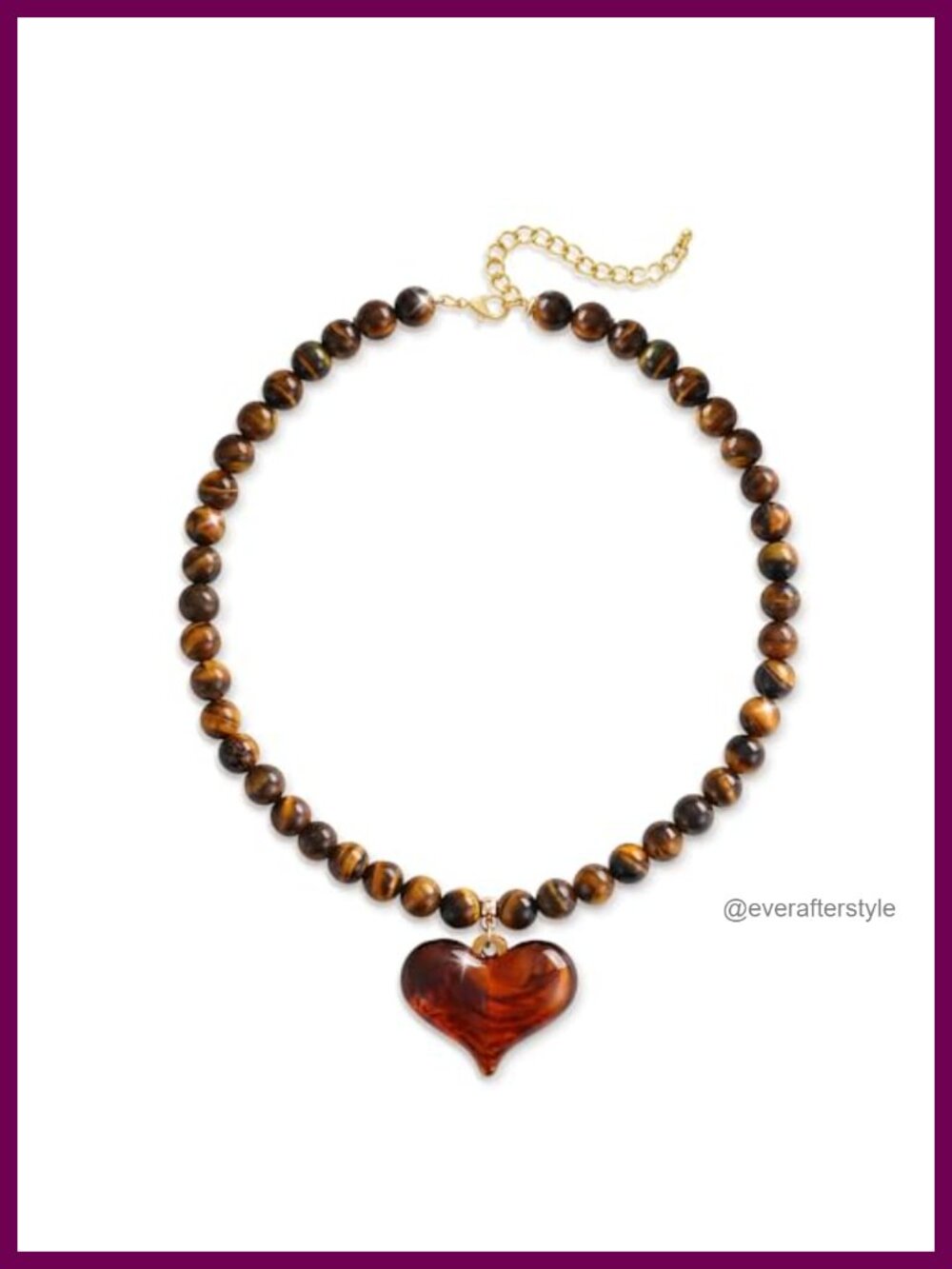 Tiger Eye Beaded Necklace Natural Stone Heart Pendant Boho Statement
